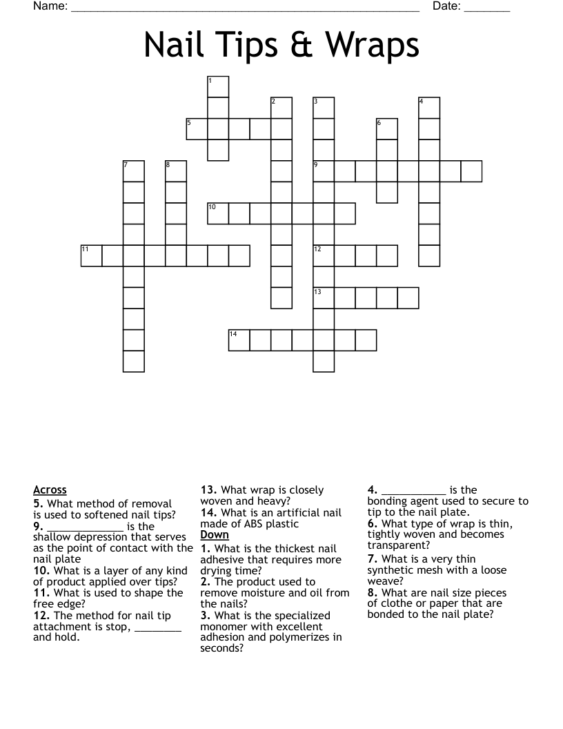 Nail Tips & Wraps Crossword