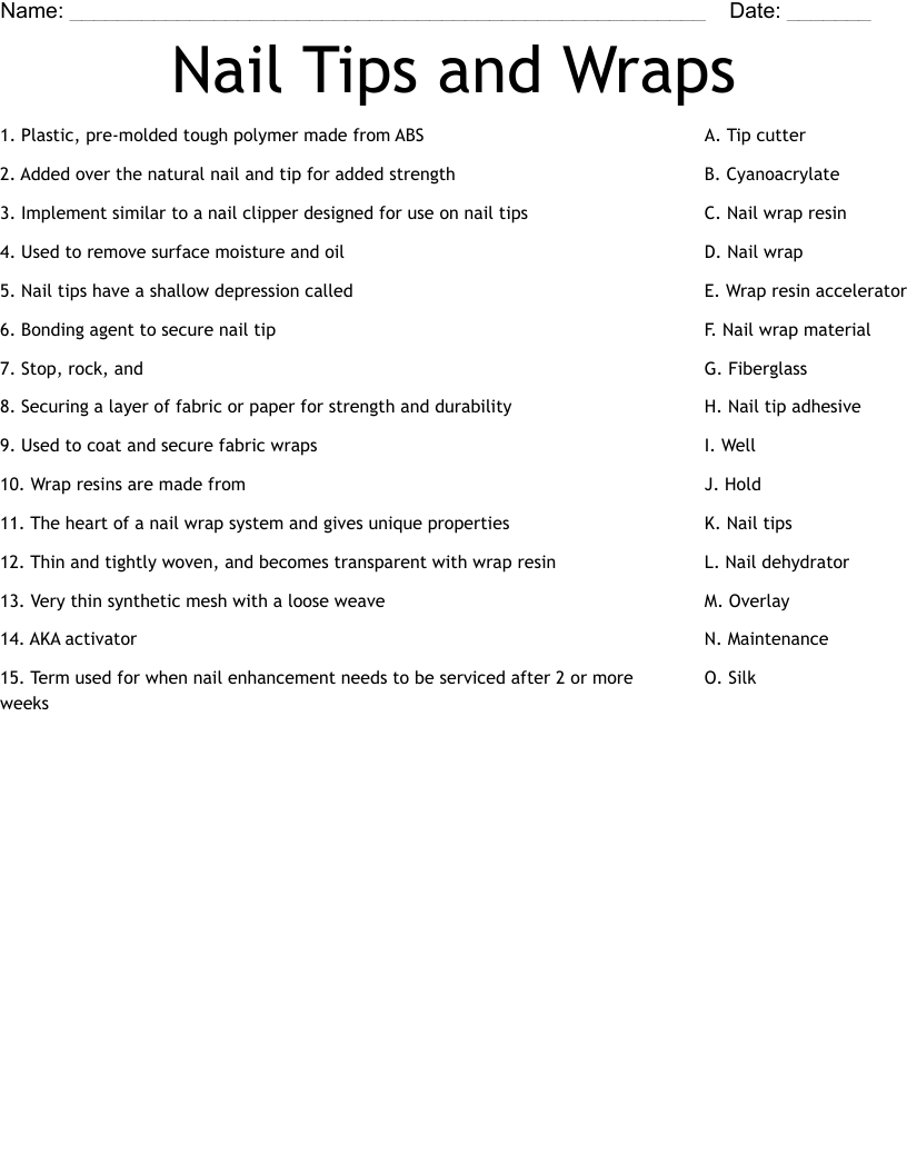Nail Tips and Wraps Worksheet