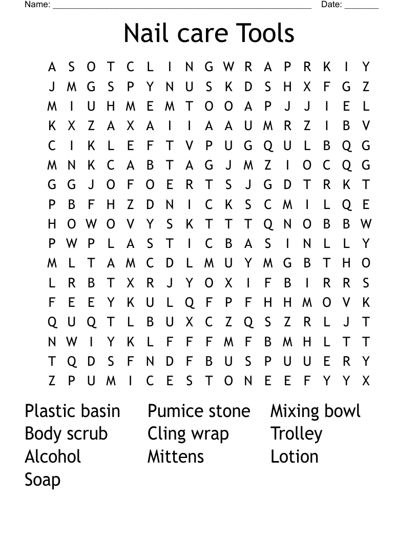 Nail care Tools Word Search