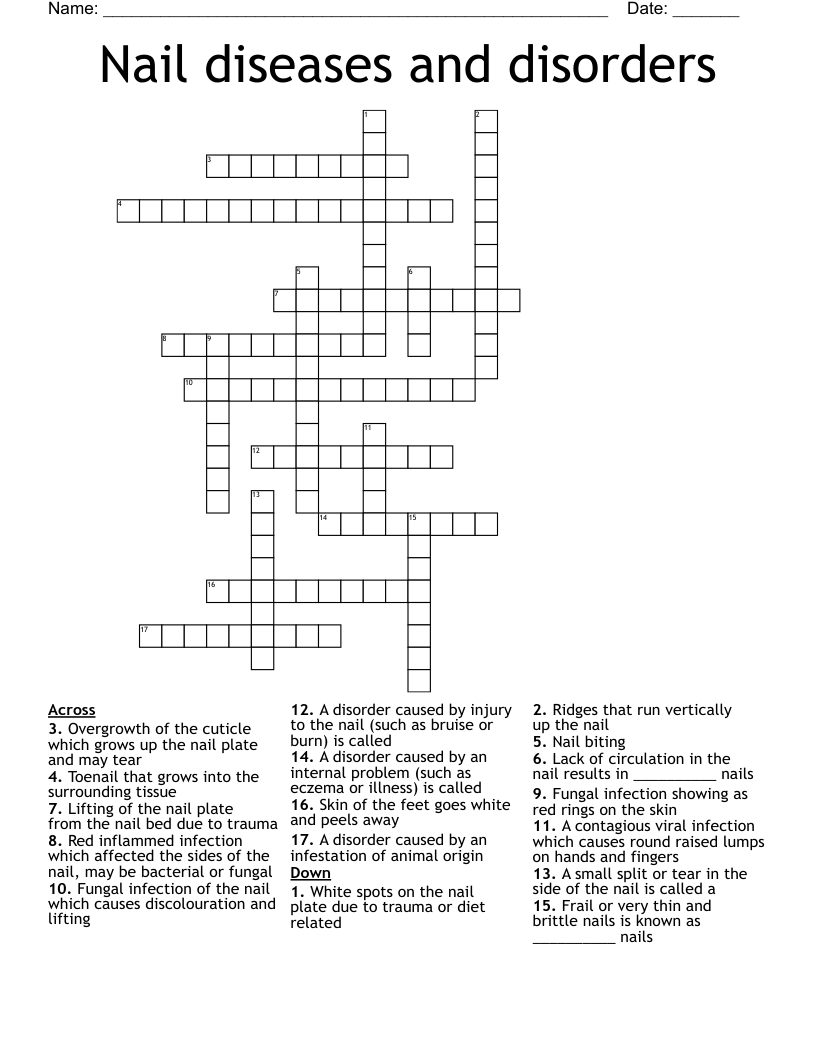 Nail diseases and disorders Crossword
