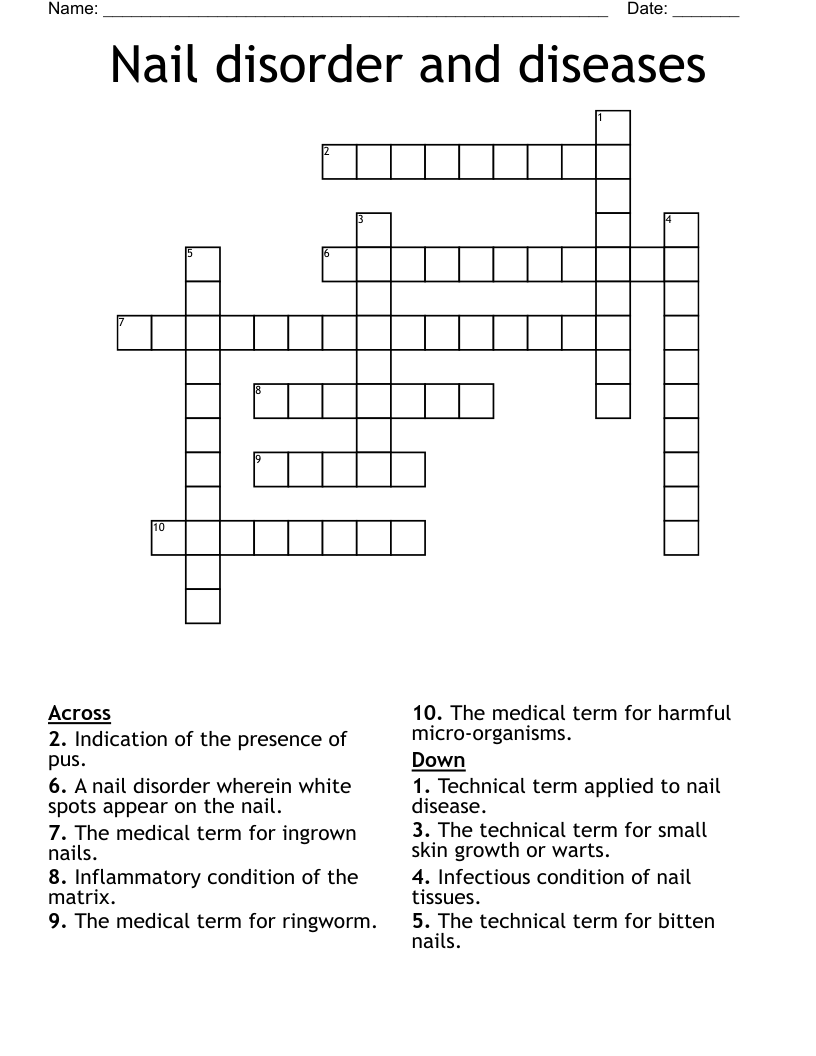Nail disorder and diseases Crossword