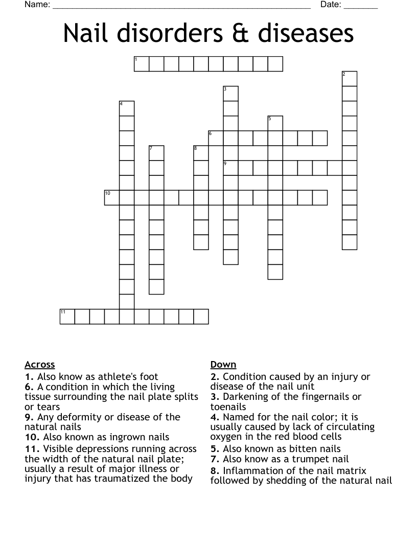 Nail disorders & diseases  Crossword