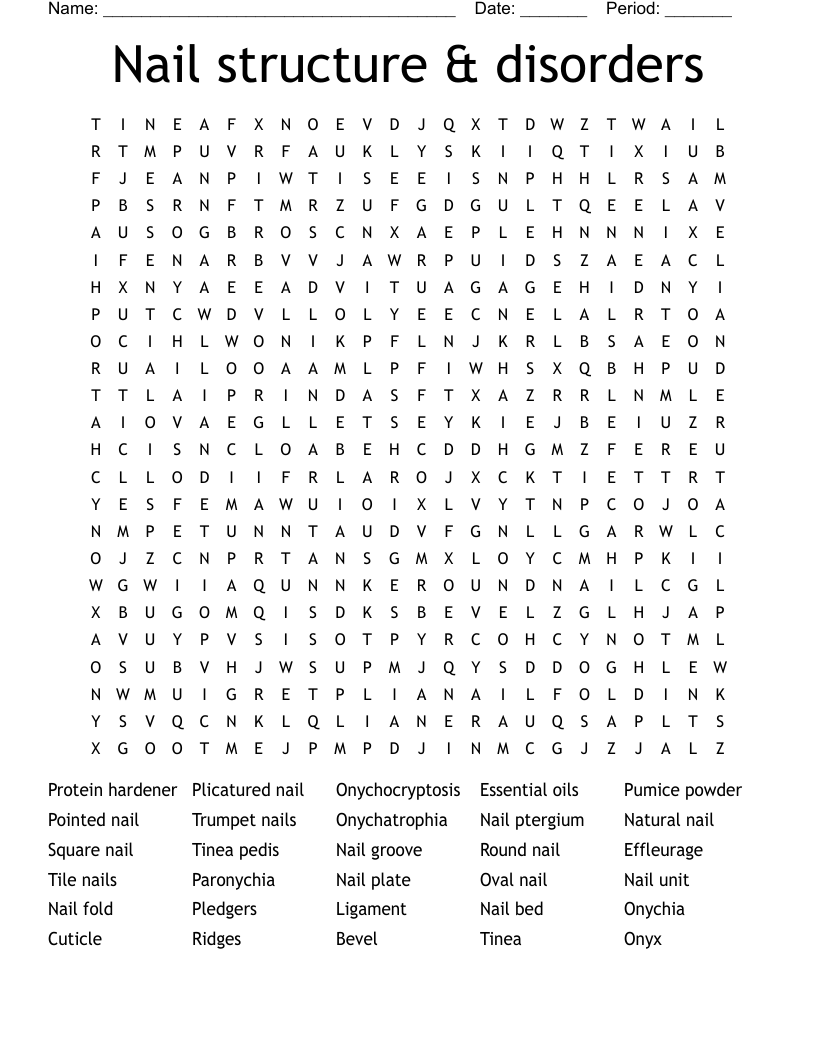 Nail structure & disorders Word Search