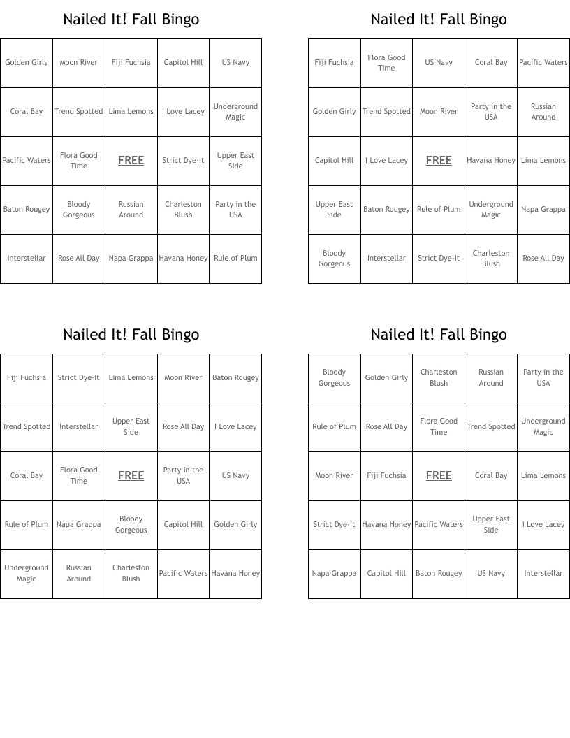 Nailed It! Fall Bingo