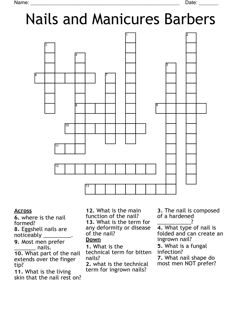 Nails and Manicures Barbers Crossword