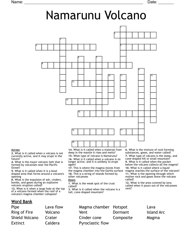 Namarunu Volcano Crossword