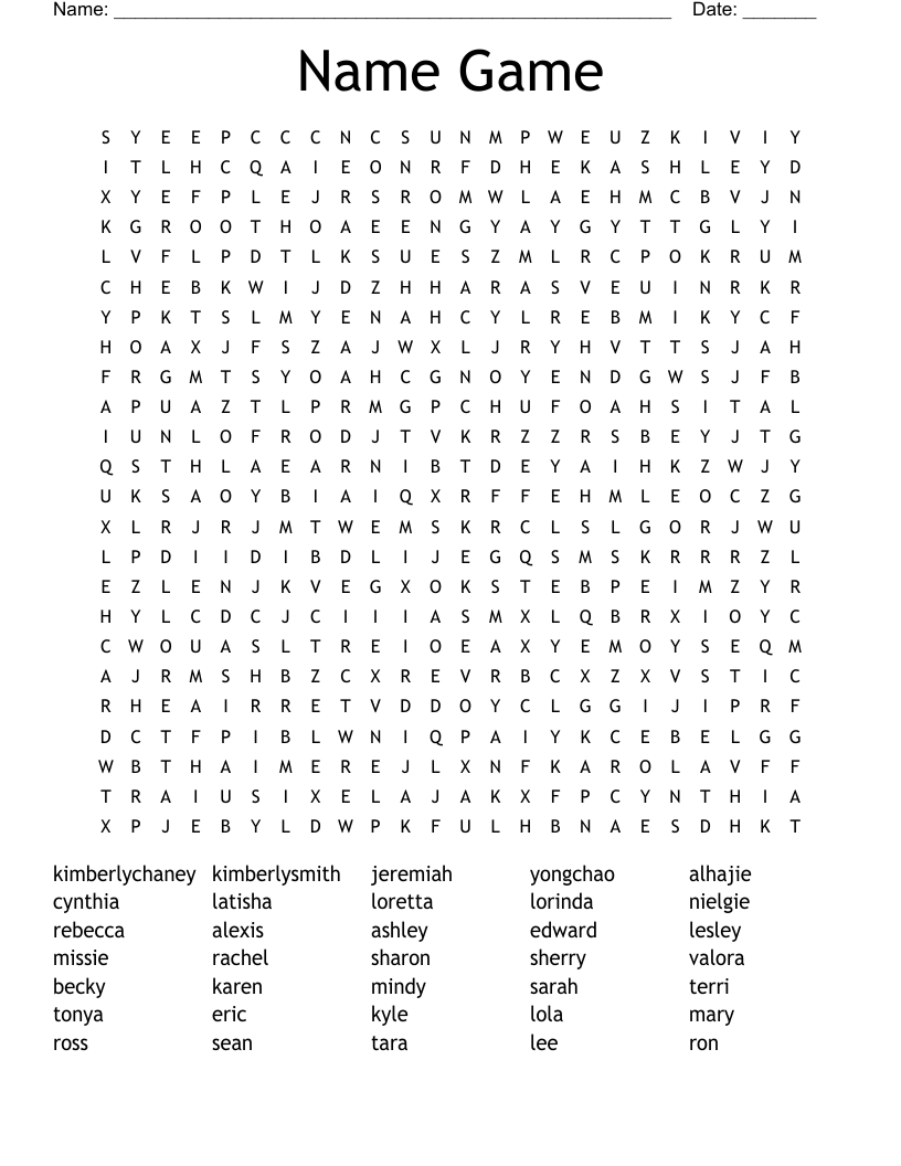 Name Game Word Search