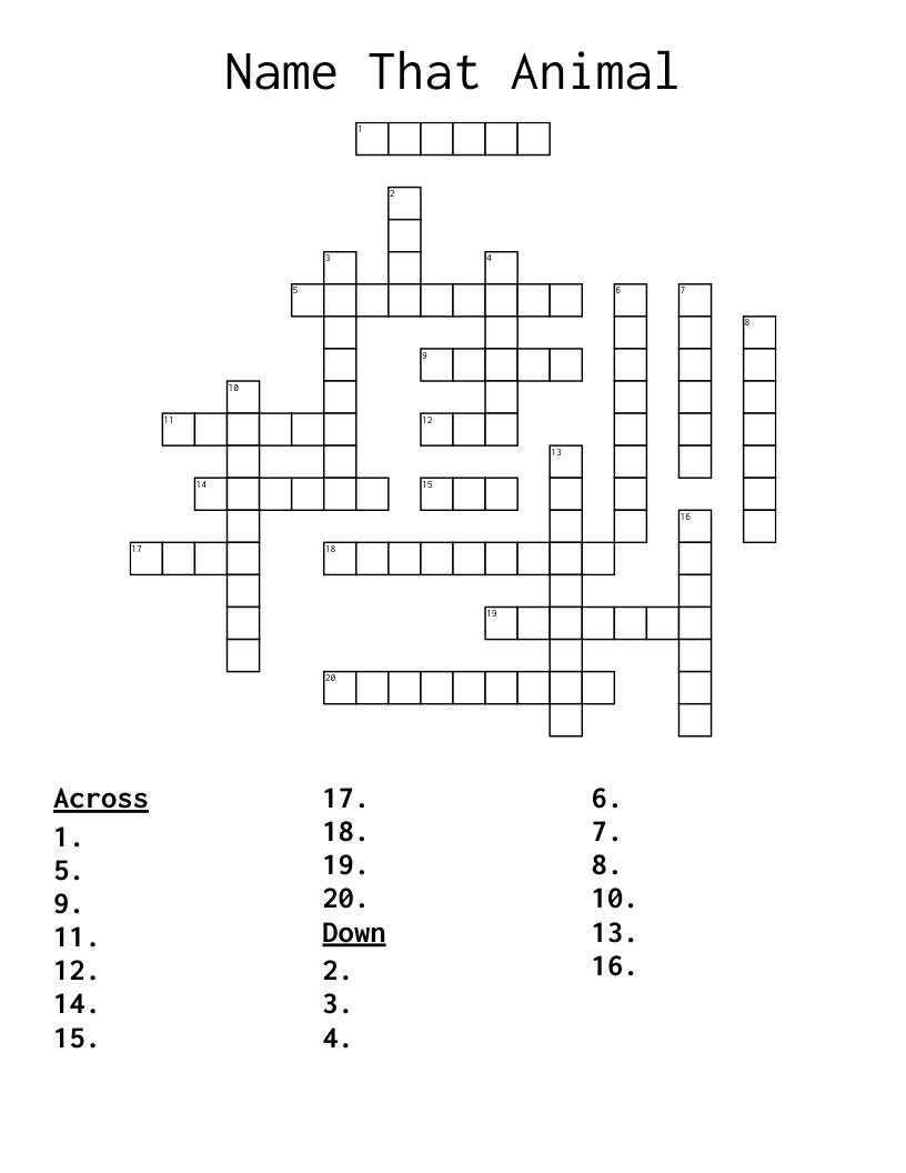 Name That Animal Crossword