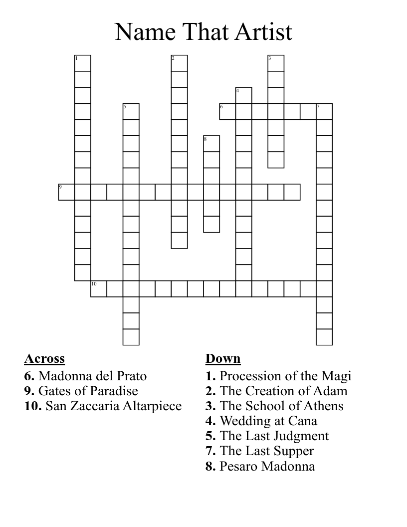 Name That Artist  Crossword