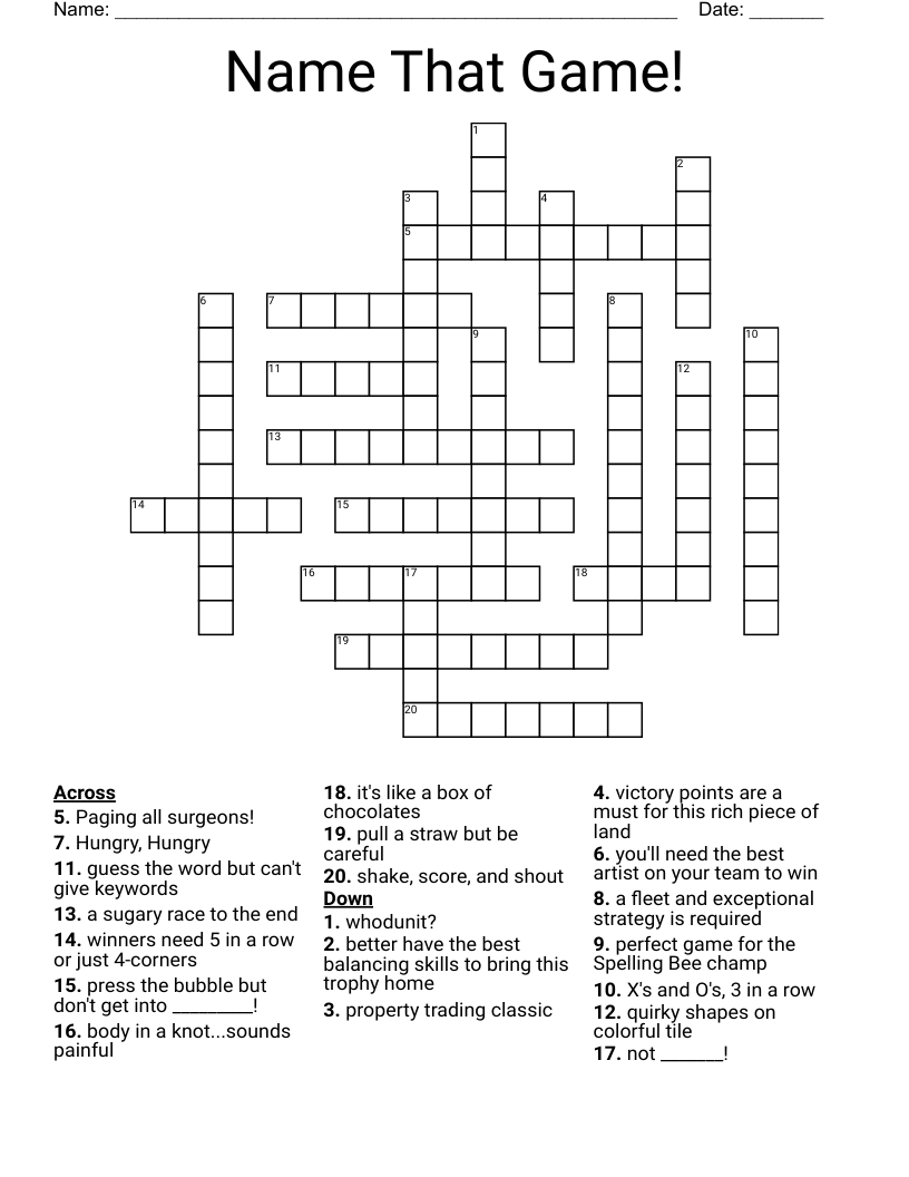 Name That Game!  Crossword