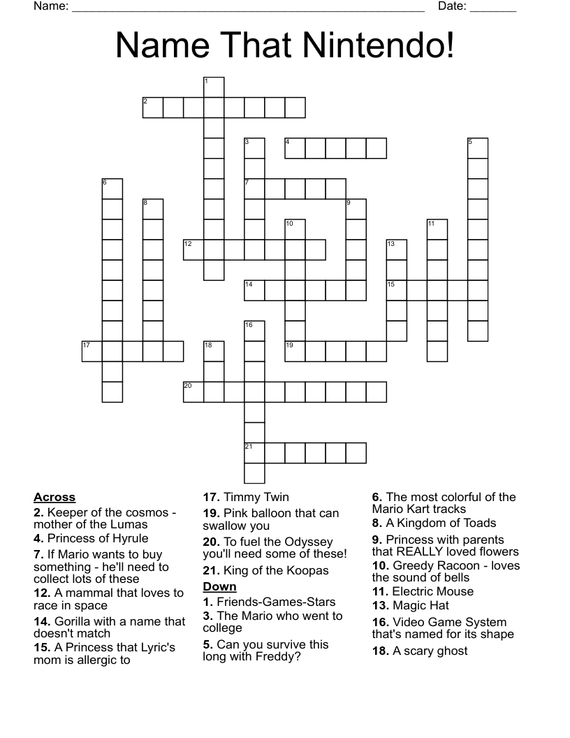 Name That Nintendo! Crossword