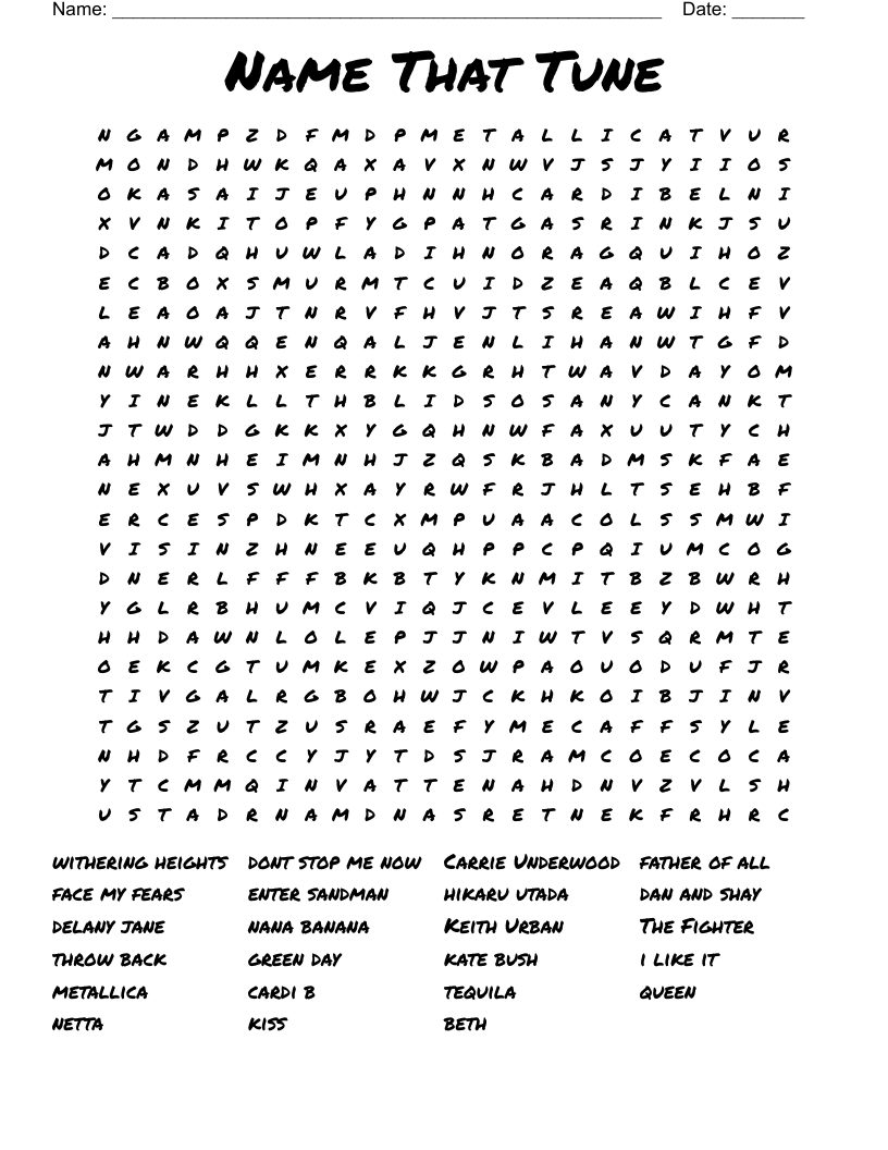 Name That Tune Word Search