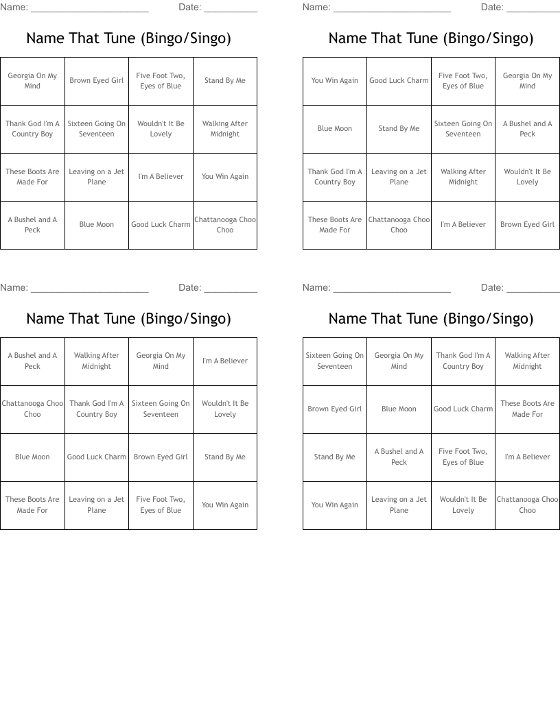 Name That Tune (Bingo/Singo) 