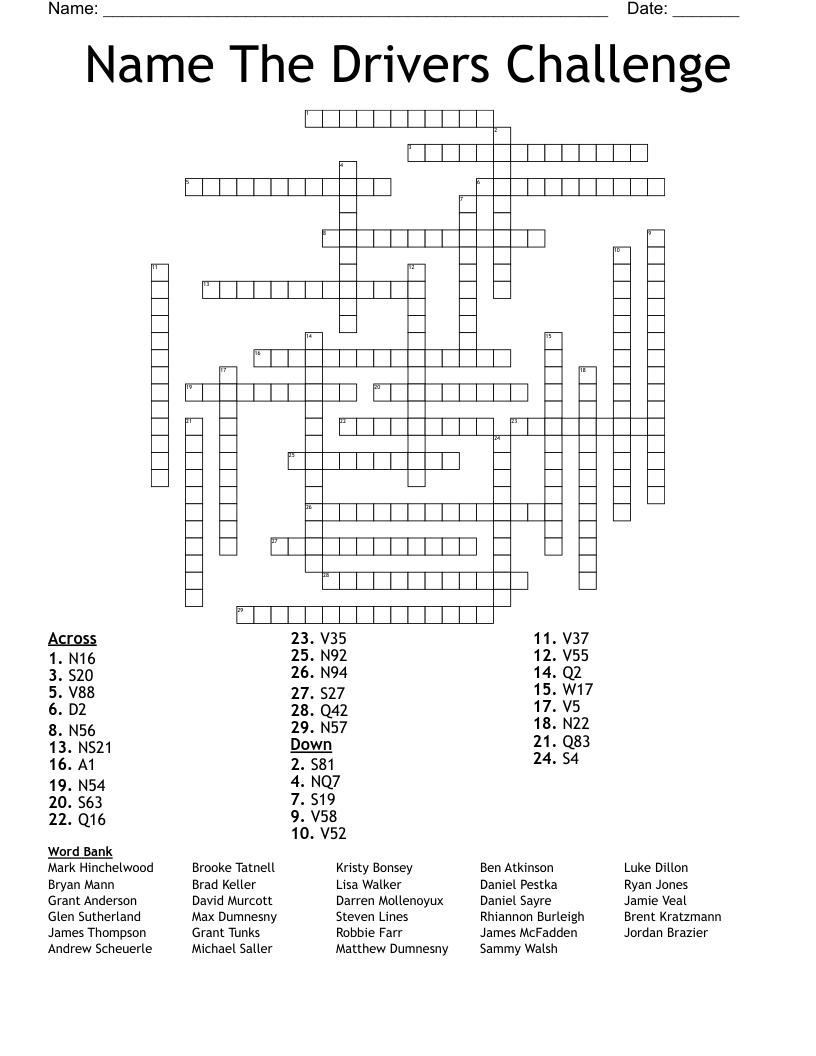 Name The Drivers Challenge Crossword
