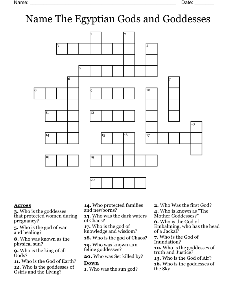 Name The Egyptian Gods and Goddesses  Crossword