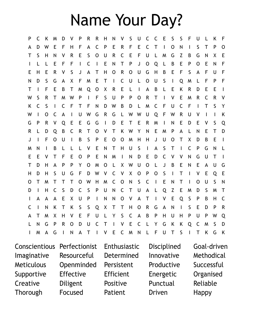 Name Your Day? Word Search