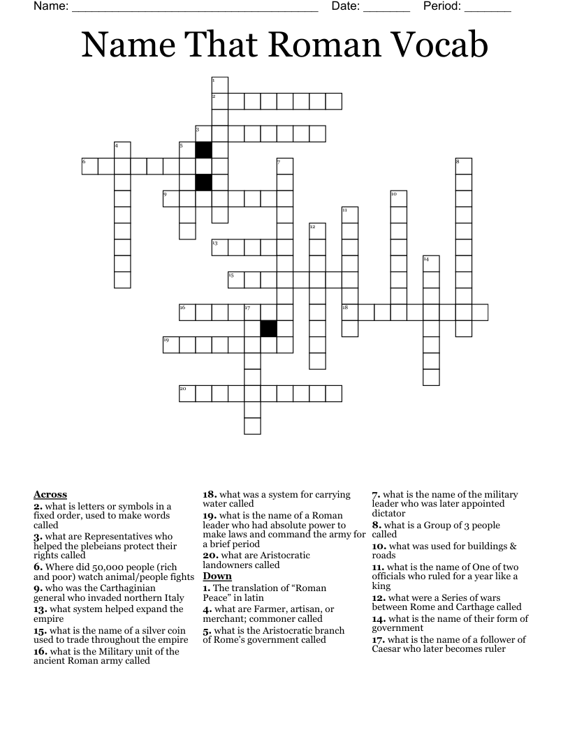 Name  That Roman Vocab Crossword