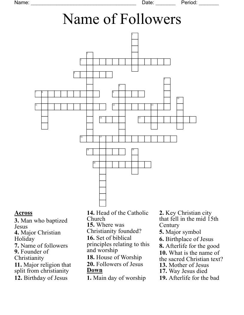 Name of Followers Crossword