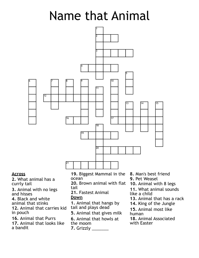 Name that Animal Crossword