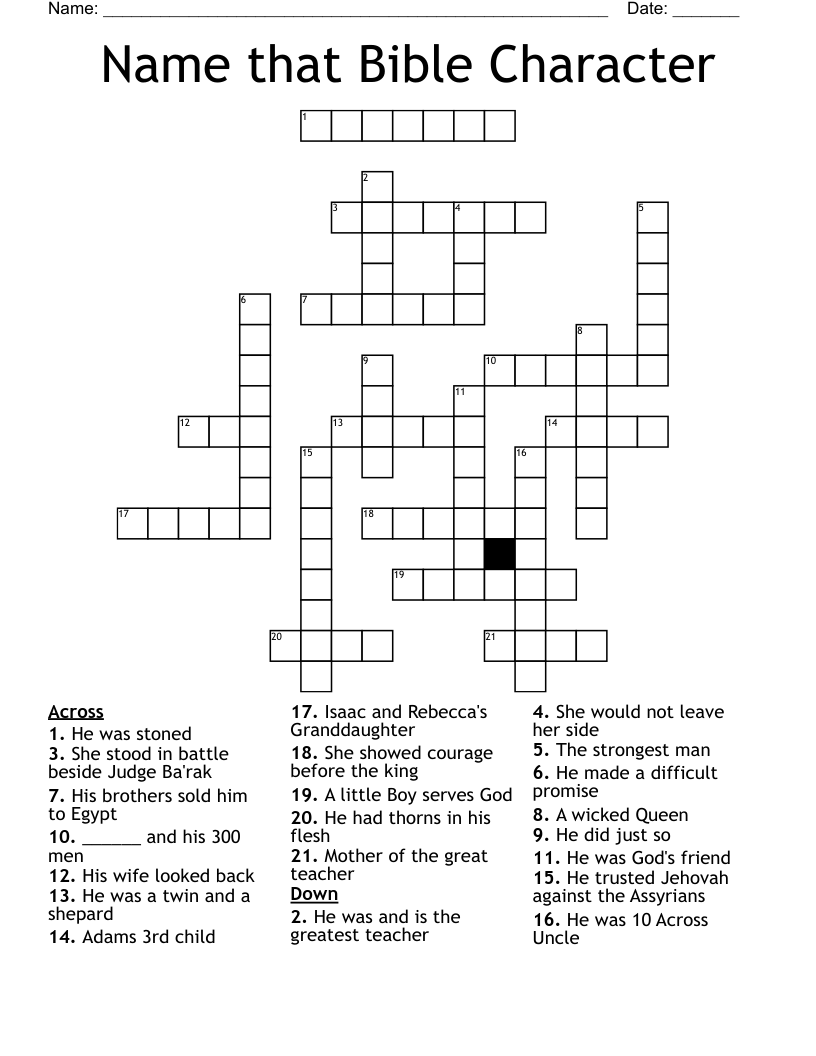 Name that Bible Character Crossword
