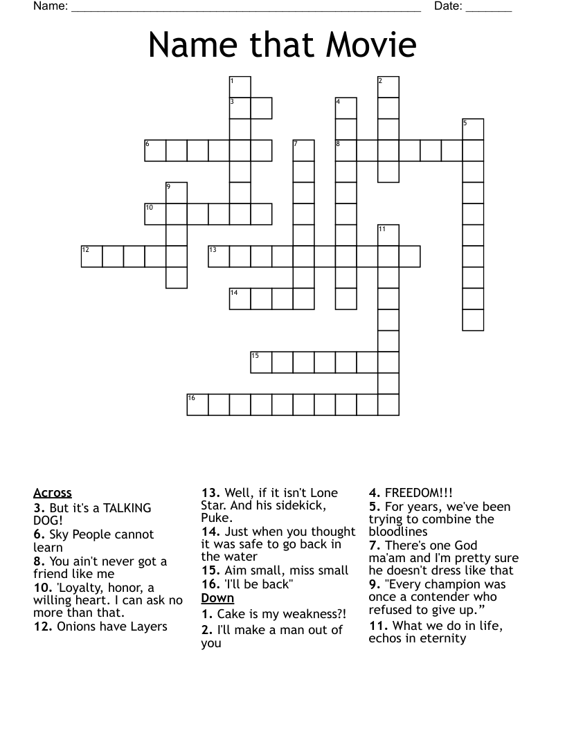 Name that Movie Crossword