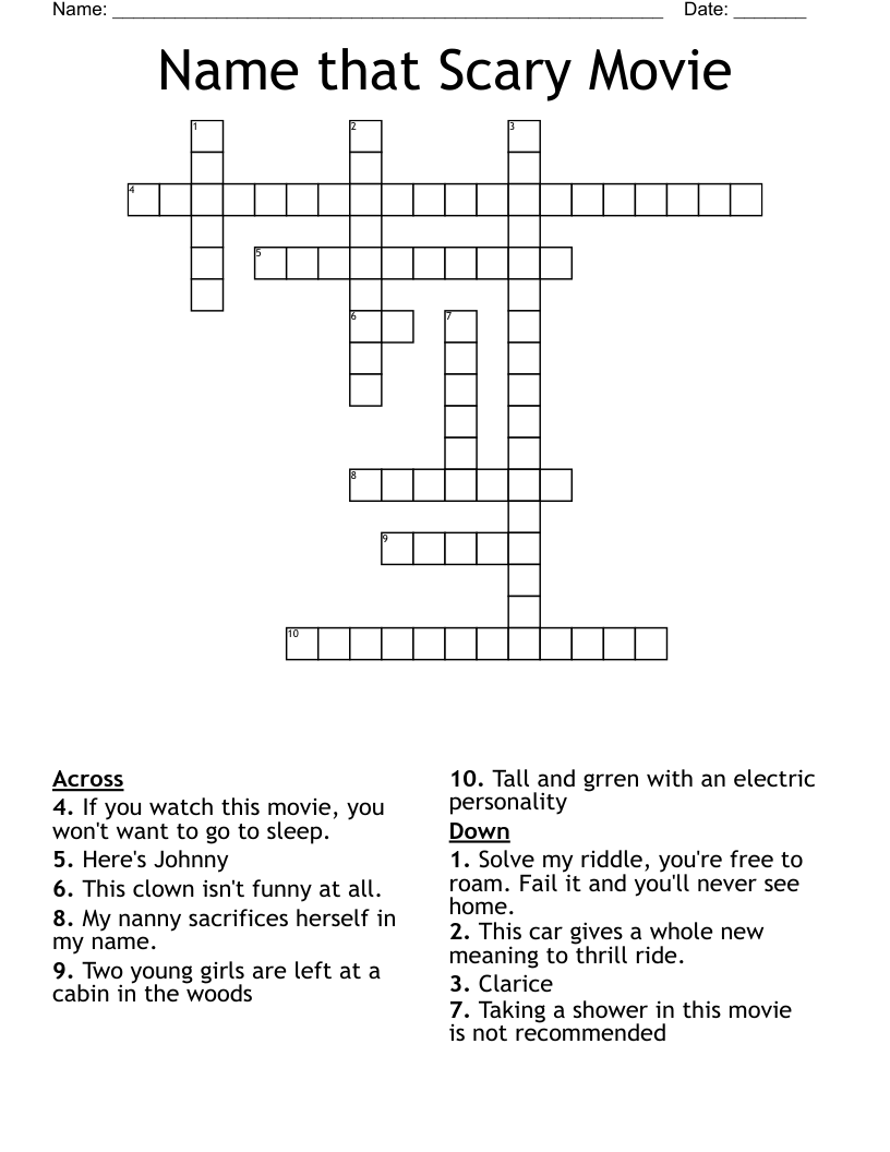 Name that Scary  Movie Crossword