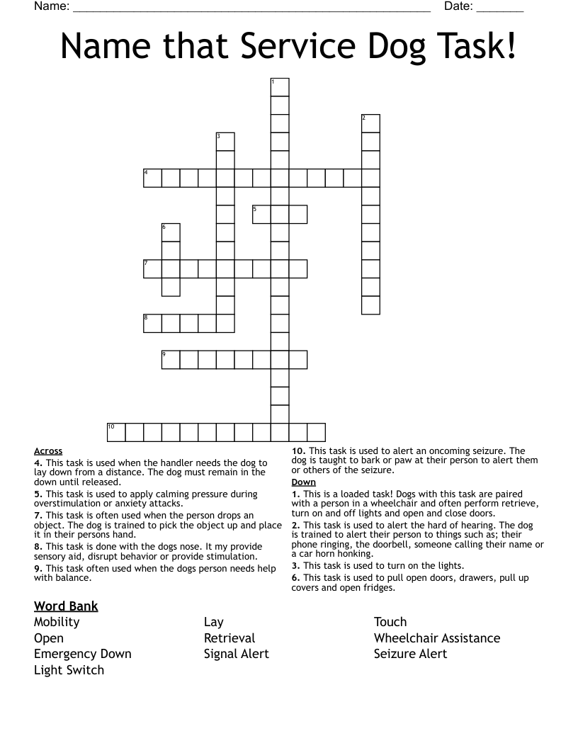 Name that Service Dog Task! Crossword