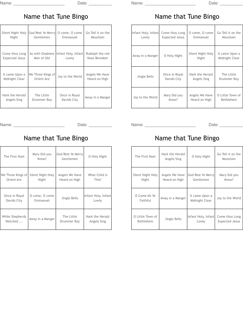 Name that Tune Bingo