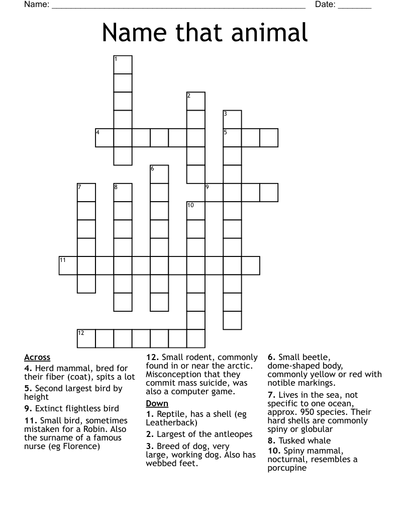 Name that animal Crossword
