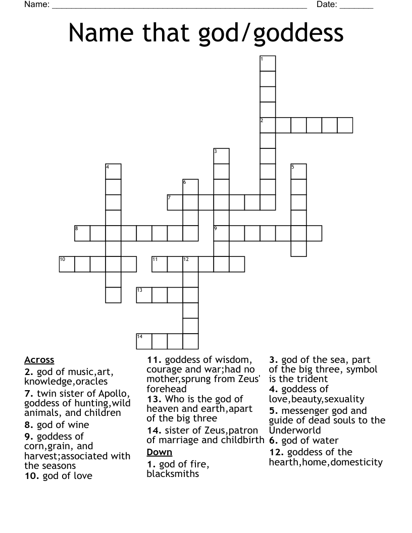 Name that god/goddess Crossword