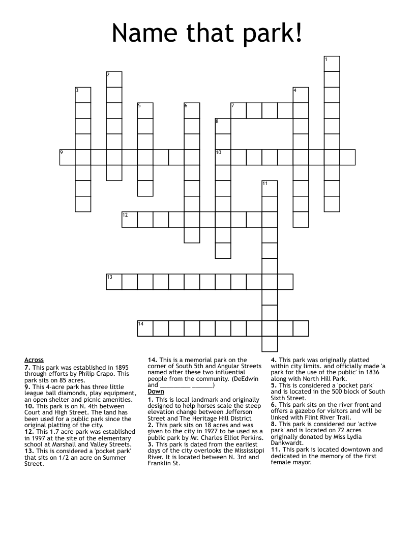 Name that park! Crossword