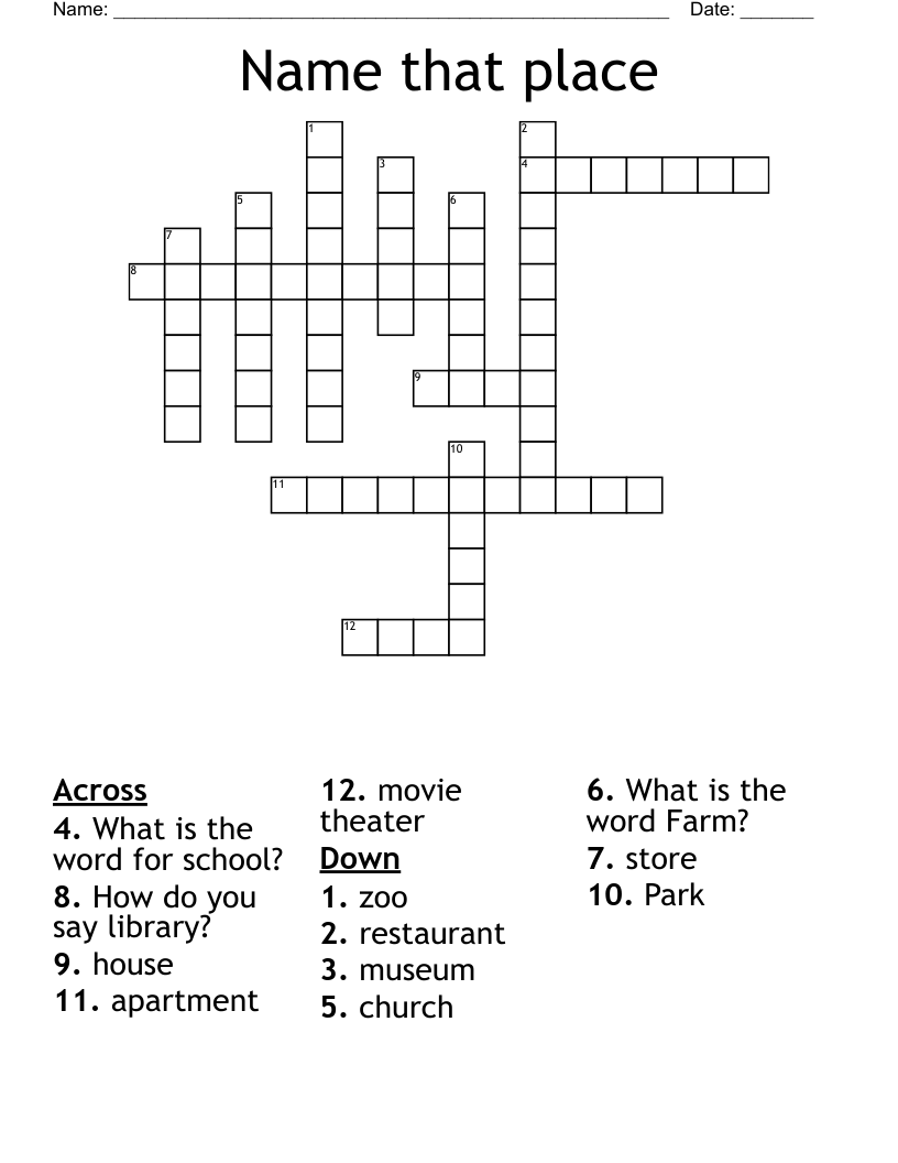 Name that place Crossword