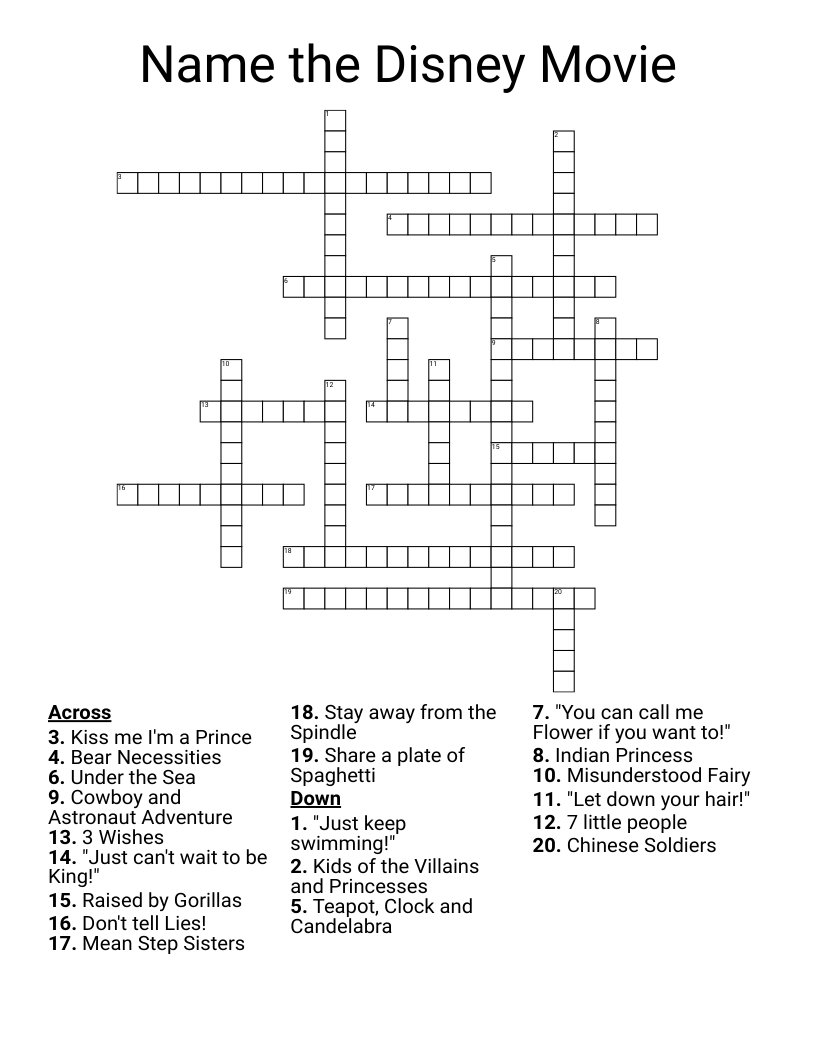 Name the Disney Movie Crossword