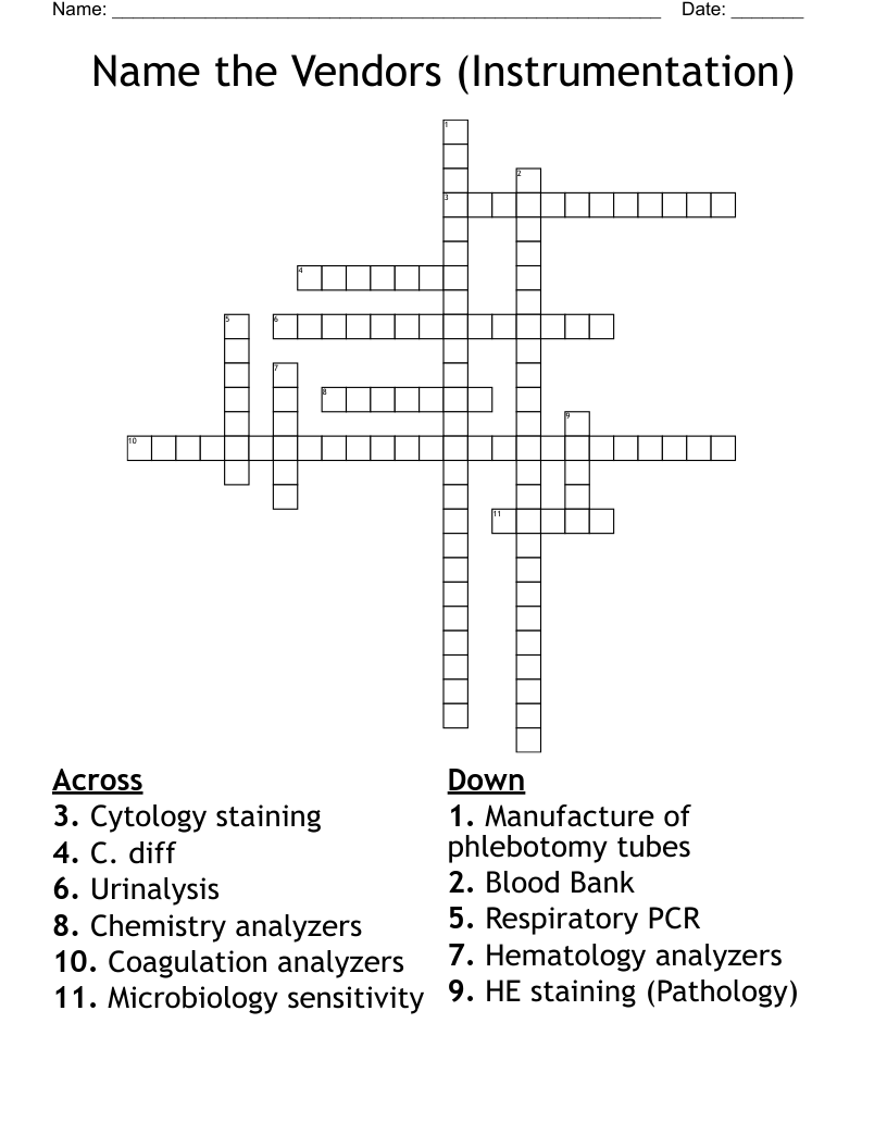 Name the Vendors (Instrumentation) Crossword