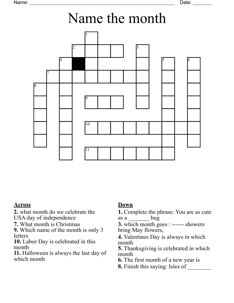 Name the month Crossword
