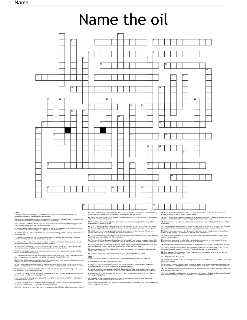 Name the oil  Crossword