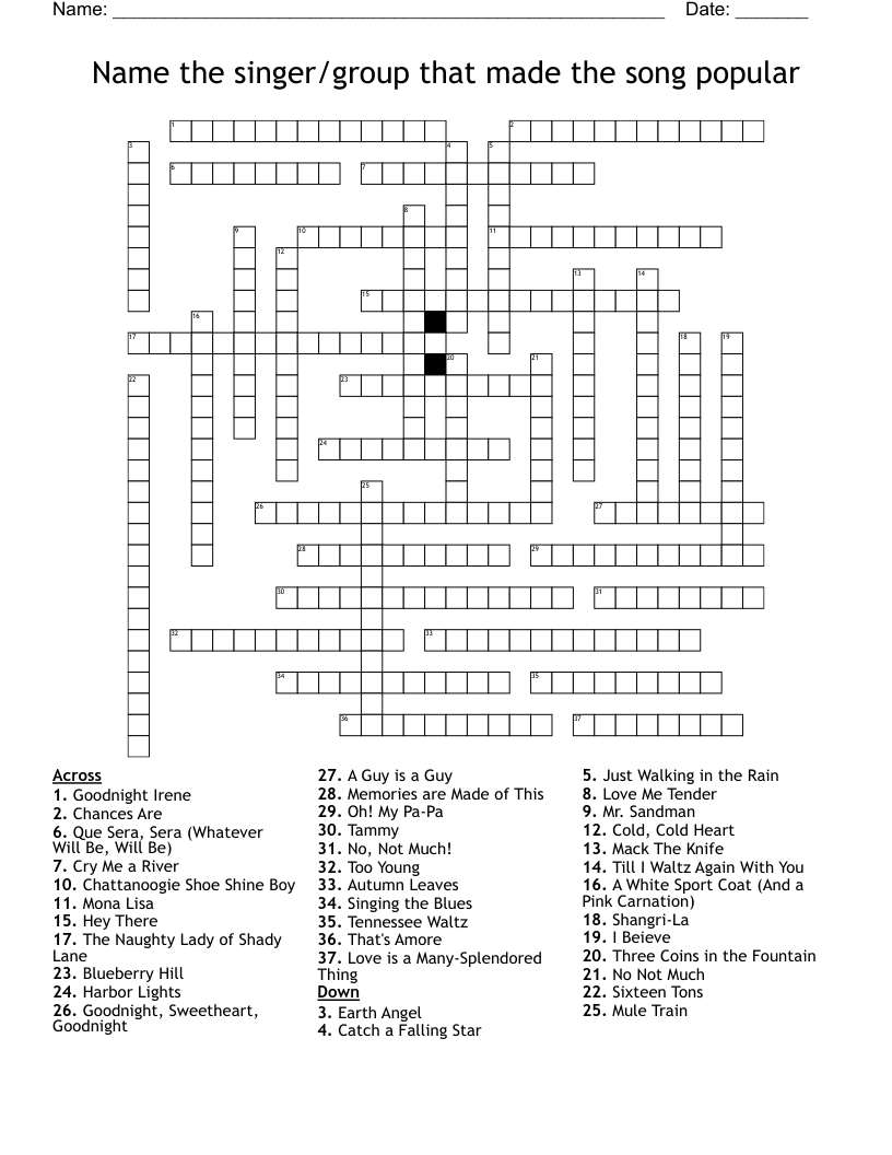 Name the singer/group that made the song popular Crossword