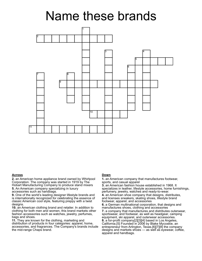 Name these brands Crossword