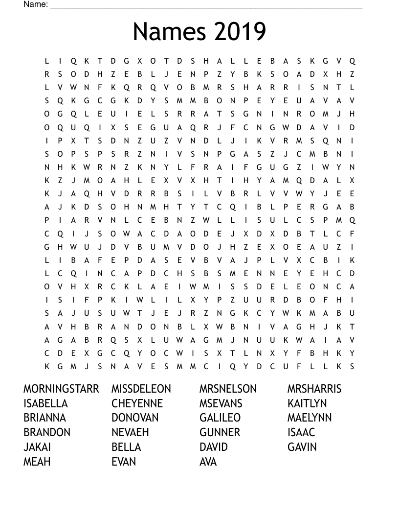 Names 2019 Word Search