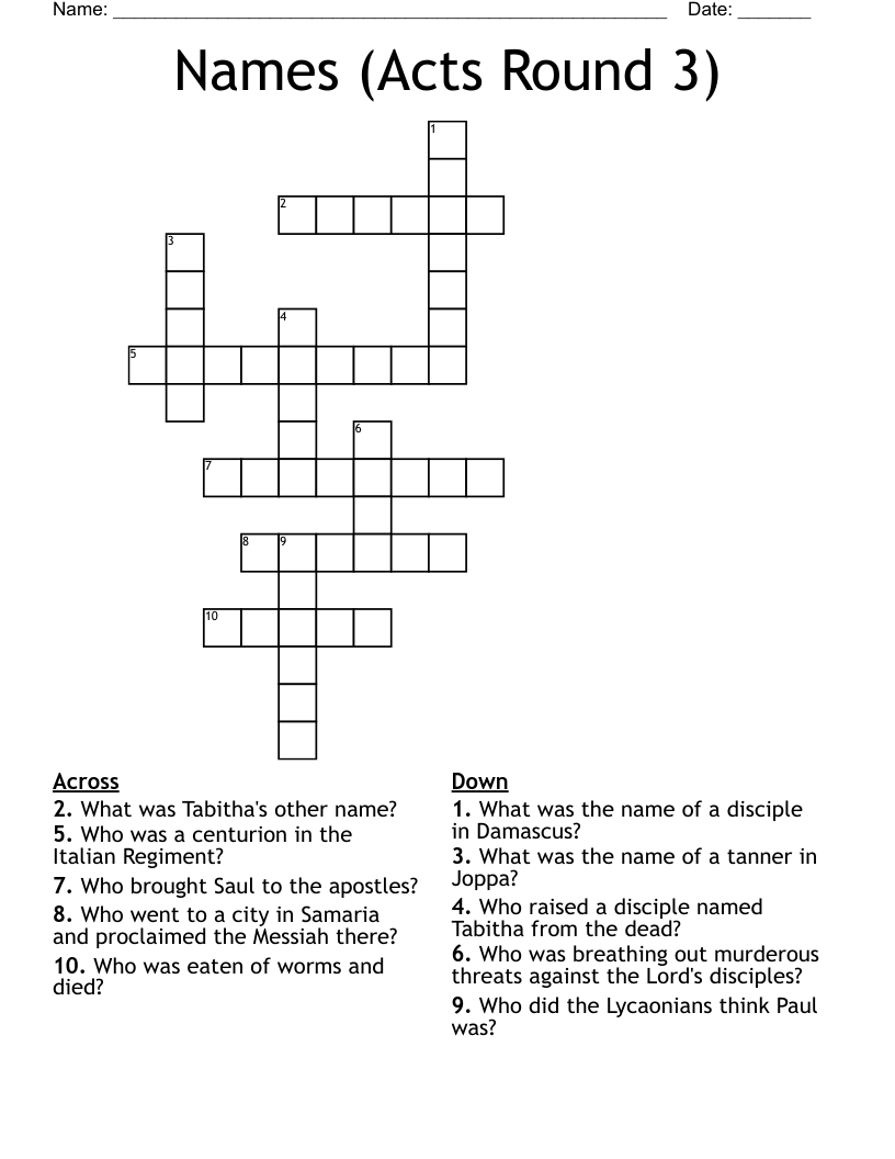 Names (Acts Round 3) Crossword