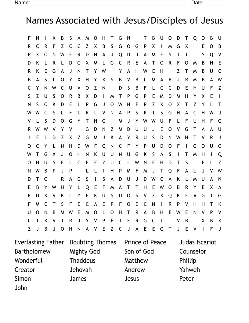 Names Associated with Jesus/Disciples of Jesus Word Search
