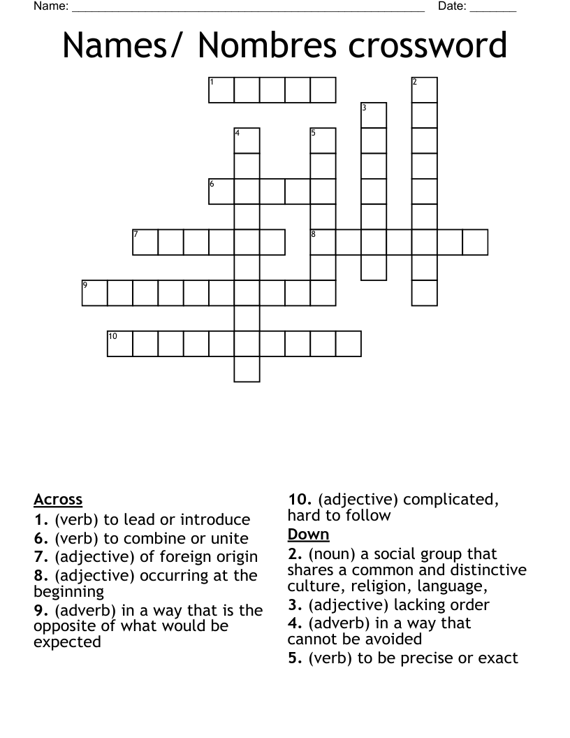 Names/ Nombres crossword