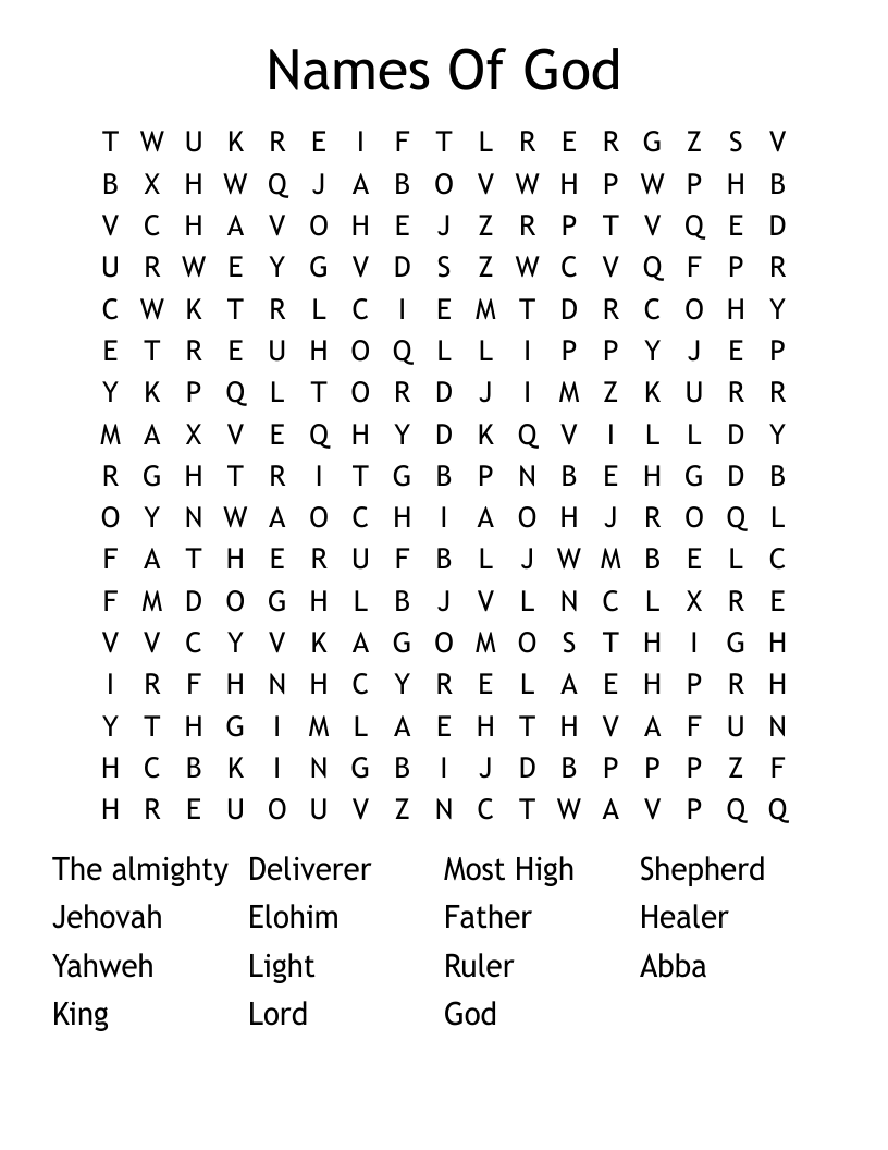 Names Of God Word Search