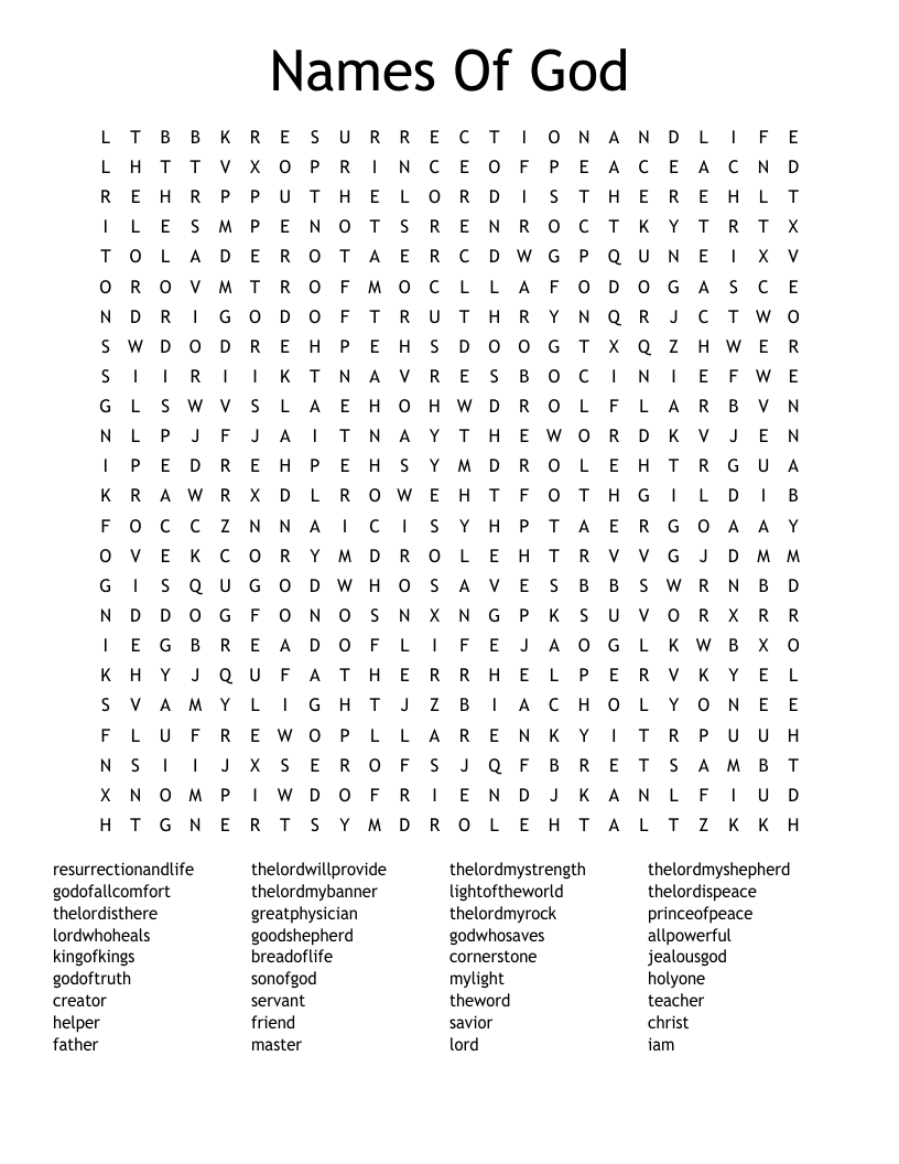 Names Of God Word Search