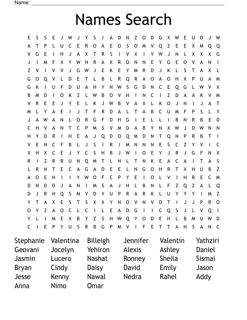 Names Search Word Search