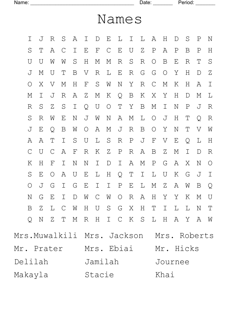 Names  Word Search