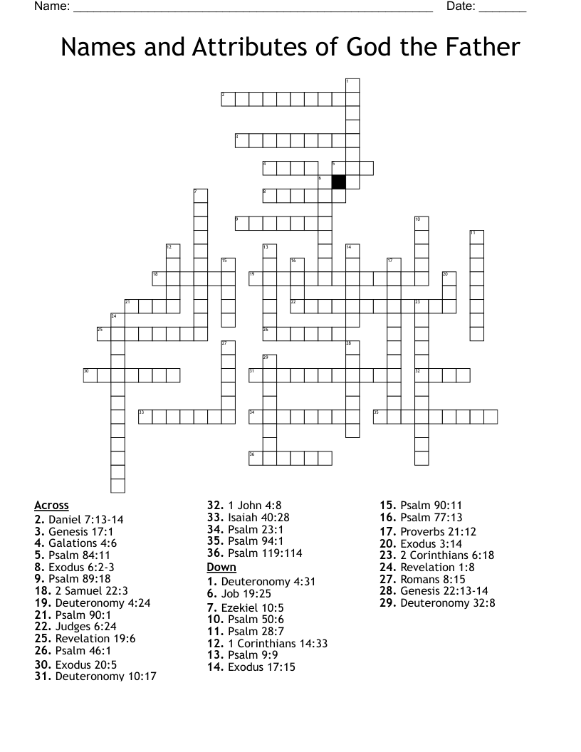 Names and Attributes of God the Father Crossword