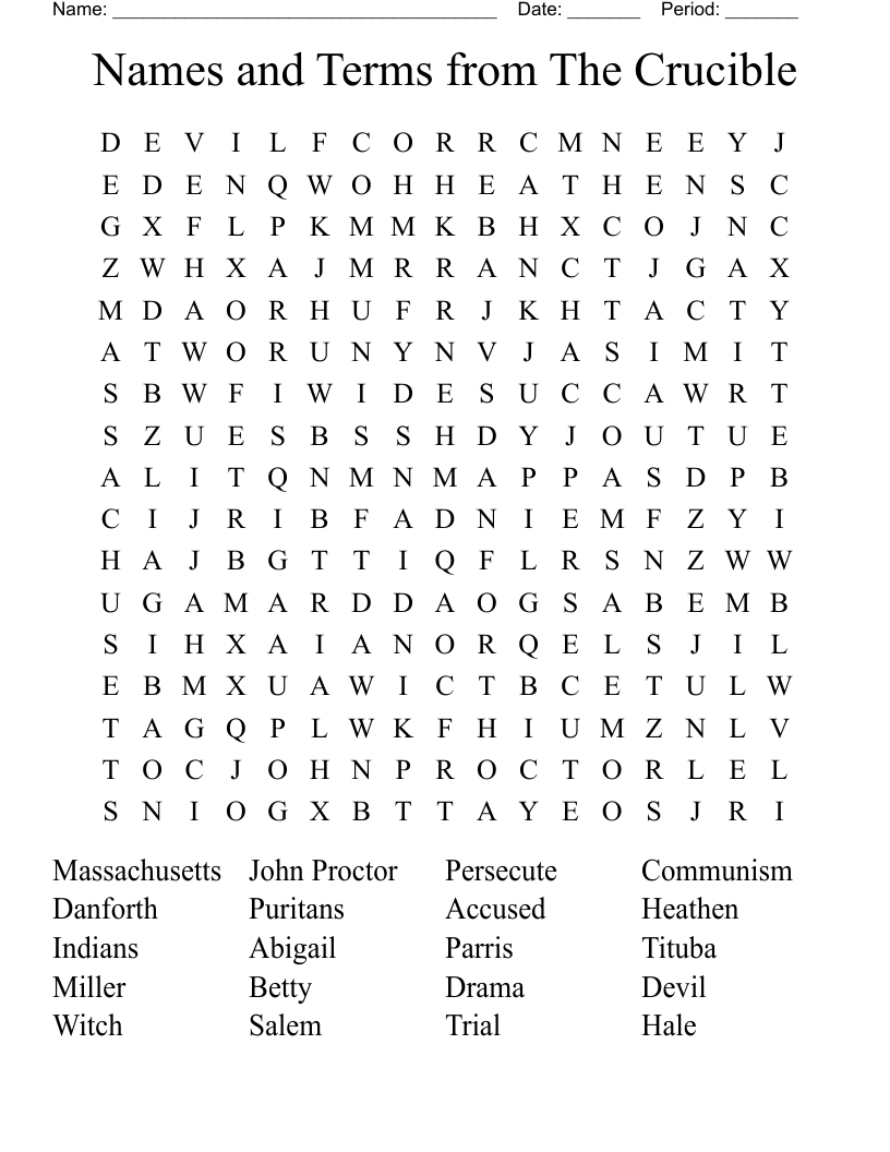 Names and Terms from The Crucible Word Search