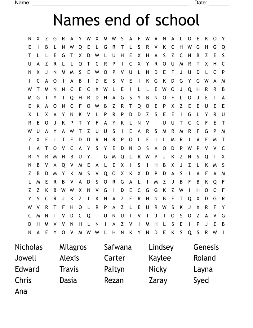 Names end of school Word Search