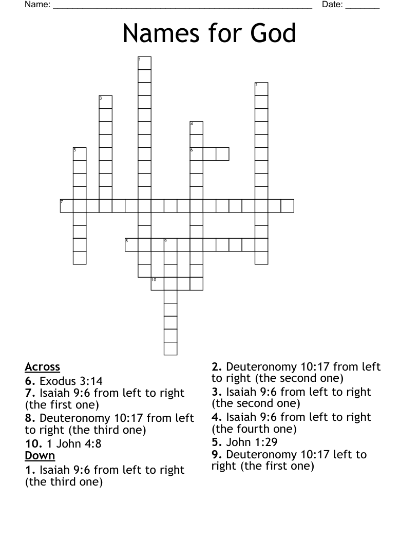 Names for God  Crossword